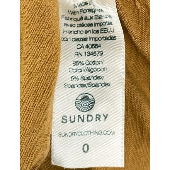 Anthropologie‎ Sundry Puff Sleeve Ruched Bodycon Tee Dress, Mustard - Size 0 - Picture 9 of 9